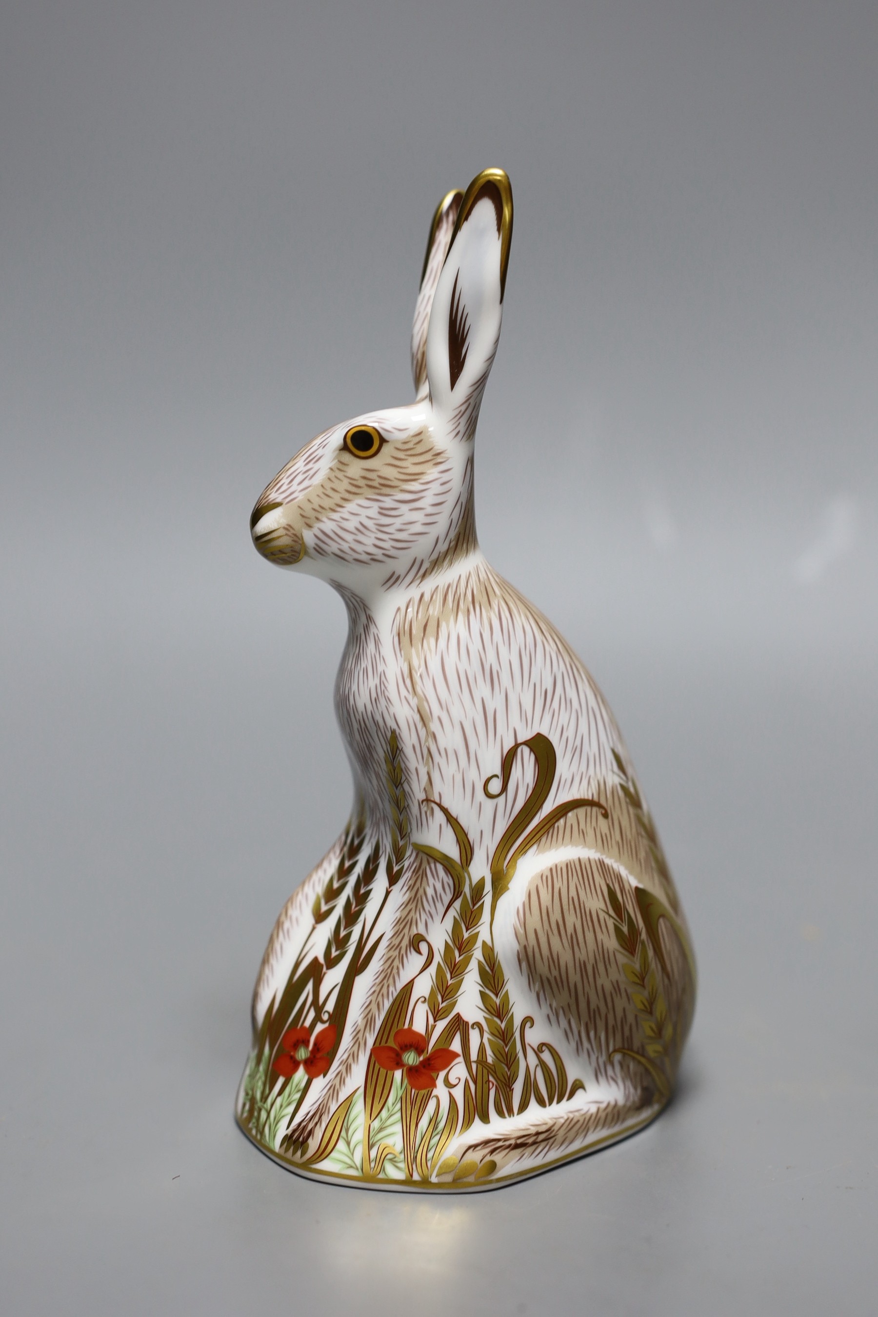 A Royal Crown Derby paperweight - Midsummer Hare, gold stopper, boxed, no certificate